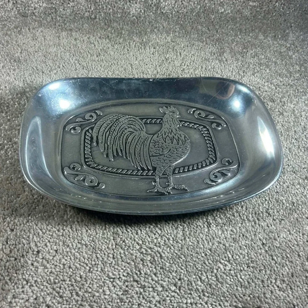Wilton Armetale Serving Tray Silver Rooster Embossed Platter Farmhouse 9 Inch